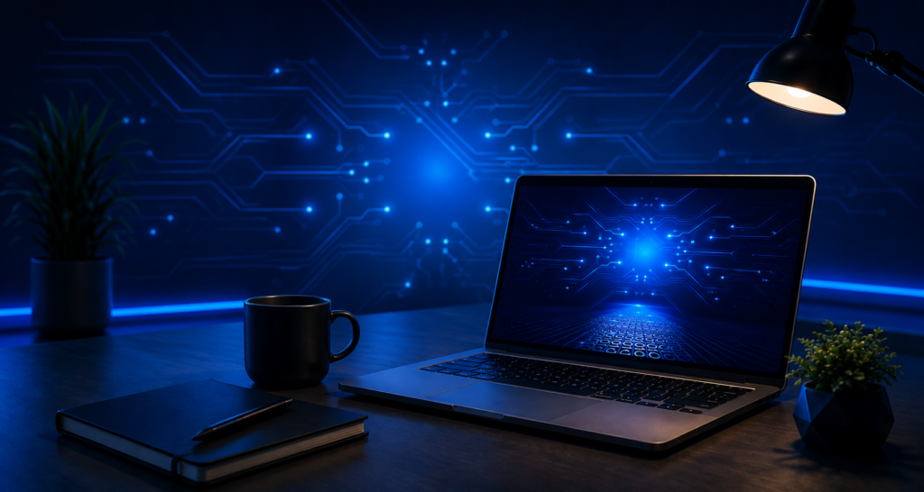 laptop with blue light